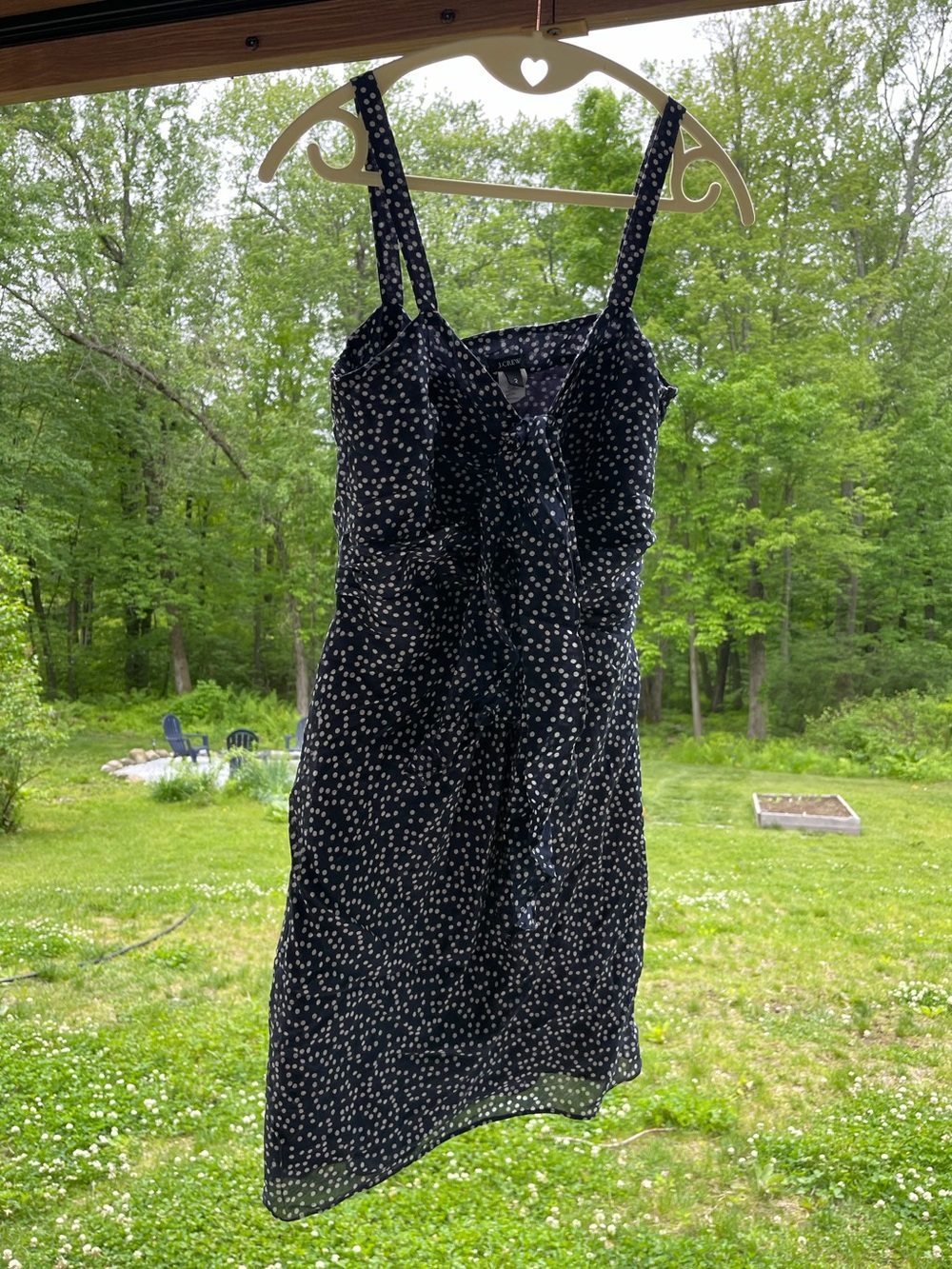 J. Crew Navy Polka Dot Ruffle Mini Dress